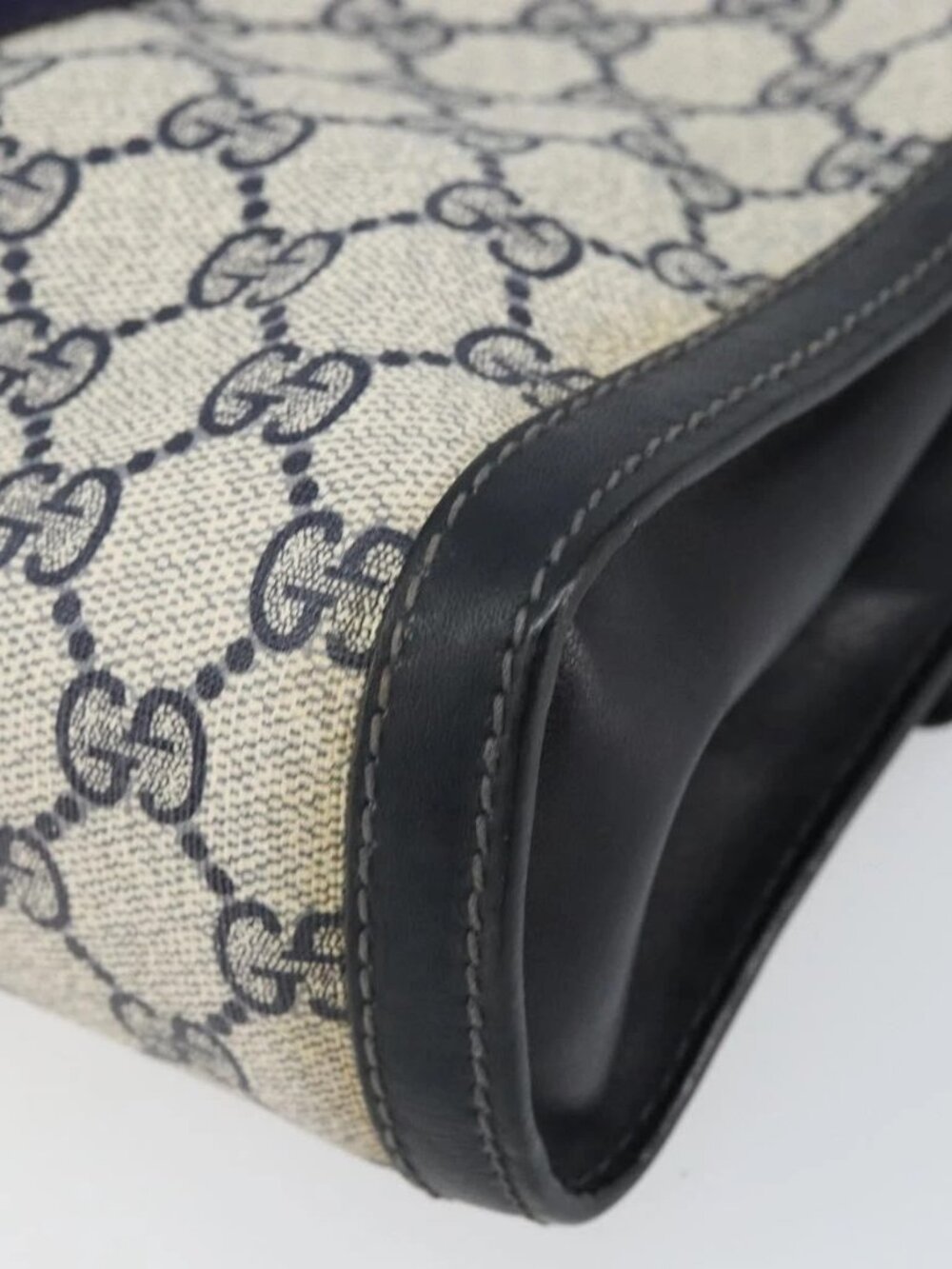 GUCCI GG Supreme Sherry Line Clutch Bag PVC Navy Gold 3 - Picture 5 of 16